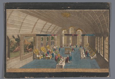 Pohled na Römer Hall ve Frankfurtu nad Mohanem s jídlem pro císaře a kurfiřty 22. června a 1. srpna 1758 Vue d