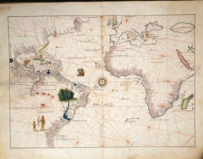 Afrika, Evropa a část Ameriky, z Atlasu světa ve třiceti třech mapách, Battista Agnese od Battista Agnese