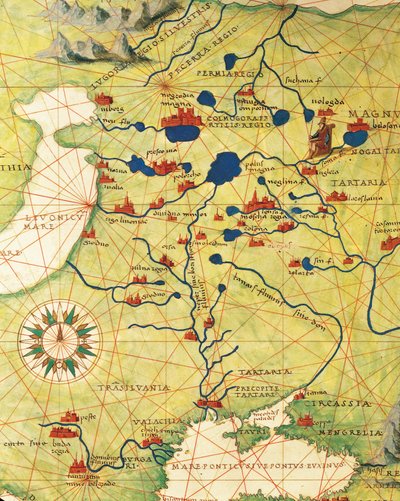 Východní Evropa a Střední Asie: Transilvánie a Rusko, z Atlasu světa ve třiceti třech mapách, Battista Agnese od Battista Agnese