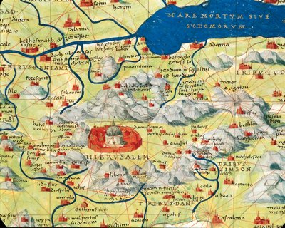 Svatá země, Izrael a Palestina: Jeruzalém a Mrtvé moře, z Atlasu světa ve třiceti třech mapách, Battista Agnese od Battista Agnese