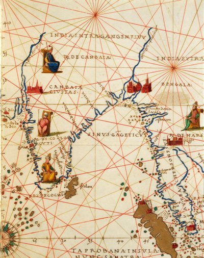 Indický oceán a část Asie a Afriky: Indický poloostrov, z Atlasu světa ve třiceti třech mapách, Battista Agnese od Battista Agnese