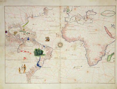 Nový svět, z Atlasu světa ve 33 mapách, Benátky, 1. září 1553 (inkoust na pergamenu) (viz také 330961) od Battista Agnese