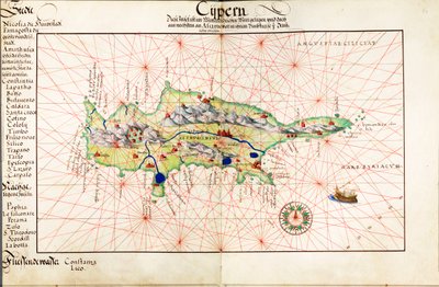 Velumová mapa Kypru od Battista Agnese