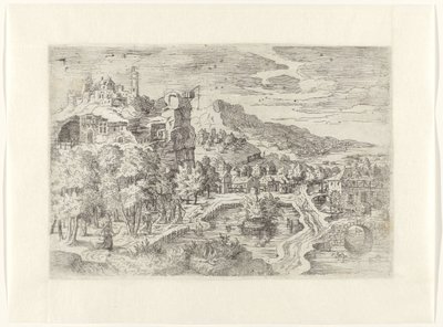 Krajina s ženami na lovu od Battista Angolo del Moro (attributed to)