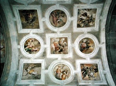 Pohled na Vault, ze stropu kaple Grimani (freska) od Battista Franco