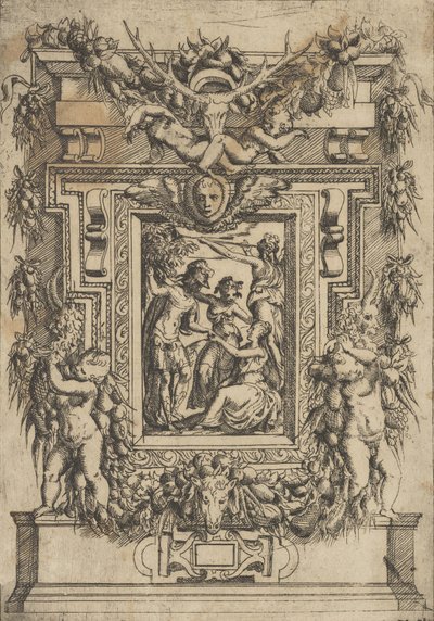 Mladý muž podává ruku sedící ženě, další žena stojí mezi nimi a..., ca. 1540-80. od Battista del Moro