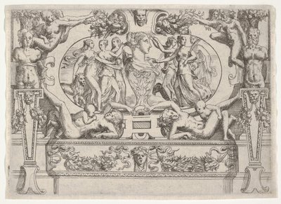 Busta ženy lemovaná třemi ženami na každé straně, zasazená do propracovaného rámu, ca. 1540-80. od Battista del Moro