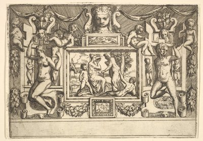 Mladá žena pije z misky, stará žena stojící před ní, zasazená do..., ca. 1540-80. od Battista del Moro