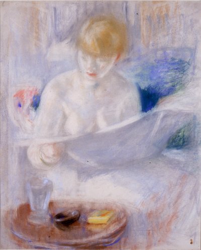 Lisant dans il Lit (pastel a tužka na desce) od Beatrice How