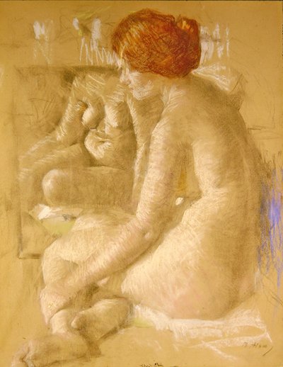 Nahá dívka - Úvahy (křída na papíře) od Beatrice How