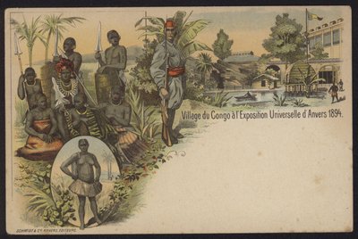 Konžská vesnice vystavena na Exposition Internationale d"Anvers, Antverpy, Belgie, 1894 od Belgian School