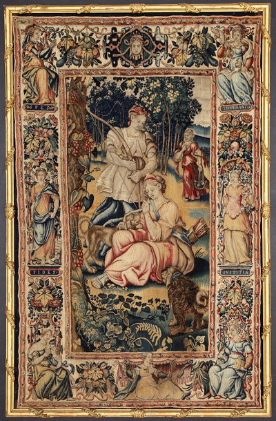 Bohyně lovu Diana a ctnost. Gobelín vyrobený v bruselské manufaktuře. 16. století Ženeva, Musei di Strada Nuova od Belgian School