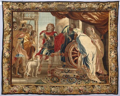 Král Alexandr Veliký rozetne gordický uzel. Gobelín vyrobený v bruselských manufakturách. 16. století Geny, Musei di Strada Nuova od Belgian School