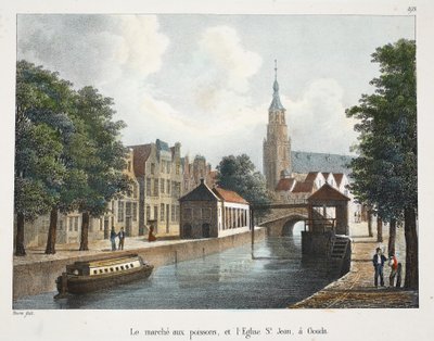Rybí trh a kostel svatého Jana v Goudě, kolem roku 1895 (fotochrom) od Belgian School