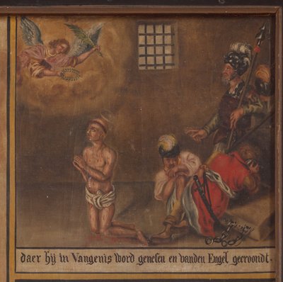Maarke. Kaple (Sint-Vincentiuskapel). interiér. Malování. Mučedník svatého Vincenta. 19. století. Detail. od Belgian School