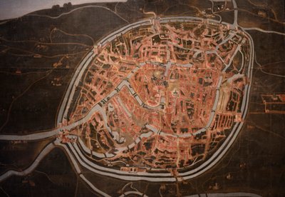 Mapa Bruggy. anonymní. 1546-1600. Detail (malba) od Belgian School