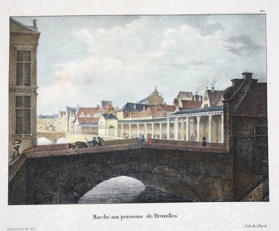 Bruselský rybí trh, kolem roku 1895 (fotochrom) od Belgian School