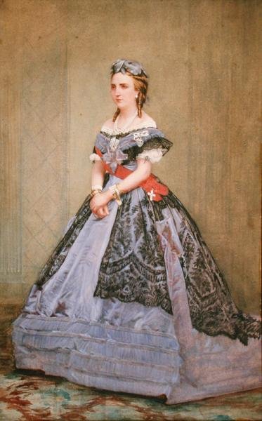 Portrét Charlotte Saxe-Cobourg-Gotha (1840-1927), princezna Belgie a císařovna Mexika (akvarel na papíře) od Belgian School