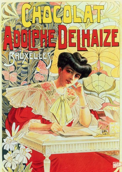 Plakát s reklamou na čokoládu Adolphe Delhaize, kolem roku 1900 od Belgian School