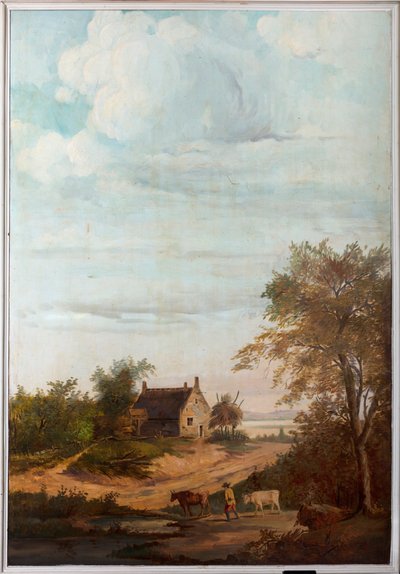 Druhá zadní místnost vzadu, zasedací místnost, nástěnné malby s venkovskými scénami v klasickém stylu, pravděpodobně z roku 1810, scéna 7 od Belgian School