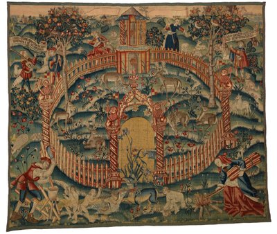 Tapetti, Park au Cerfs, valmistettu Tournaissa, Belgiassa, n. 1500 (villa) od Belgian School