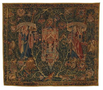 Tapestry, Sibylla Libya ja Europa (yksi kuudesta Sibyllasta, sisältää 46.134-46.139), nimeltään "Rothamsted Tapestries", valmistettu Flanderissa, Tournaissa tai Brysselissä, Belgiassa, noin 1530 (villa) od Belgian School