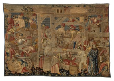 Tapiserie zobrazující lisy na víno, z Tournai, kolem 1460-70 (vlna) od Belgian School