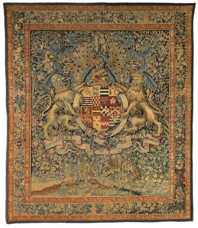 Zelený gobelín s pažemi Roberta Dudleyho, hraběte z Leicesteru (jeden z páru s 47,1), vyrobený ve Flandrech v Belgii, cca 1570-85 (vlna a hedvábí) od Belgian School