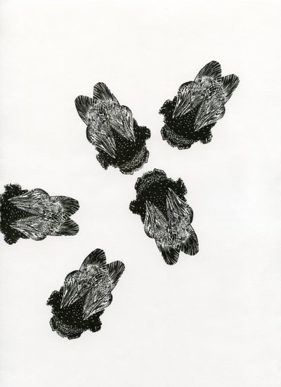 Setkání čmeláků, 2013 (dřevoryt na papíře) od Bella Larsson