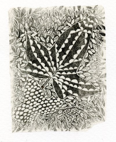 Ivy, 2014, (dřevoryt na papíře) od Bella Larsson