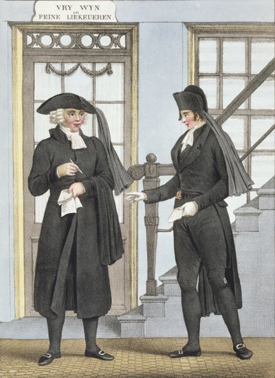 Pohřební úředníci v Amsterdamu, ilustrace ze „Sbírek kostýmů severních provincií Nizozemského království...“ vyryté Villeneuvem, 1828 od Bendrik Greeven