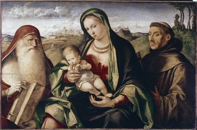 Madona s dítětem mezi svatými Jeronýmem a Františkem (olej na dřevě od Benedetto (c.1460 1525) Diana
