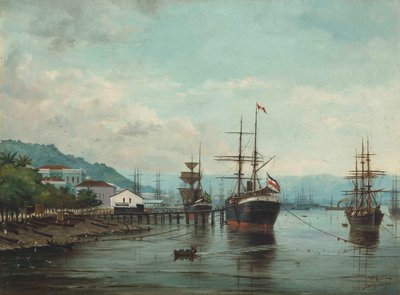 Benedito Calixto - přístav Santos, SP (vlevo), 1890 od Benedito Calixto
