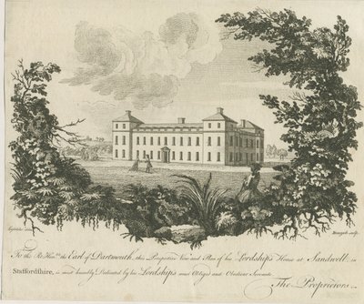 Sandwell Park - Hall: mědirytina, nd [c 1770] od Benezech