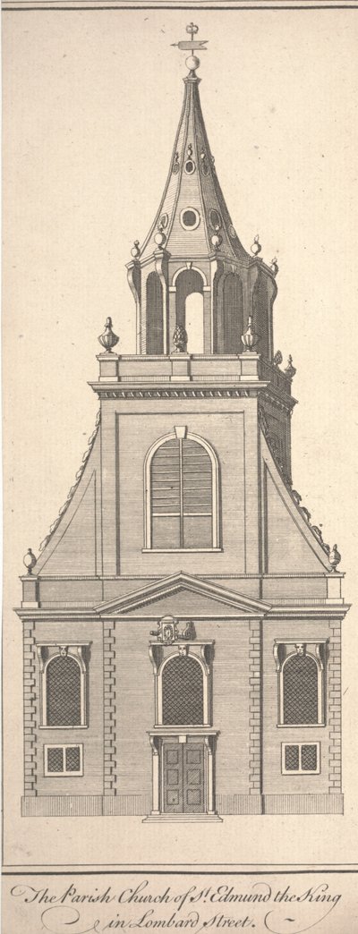 Farní kostel sv. Edmunda krále v Lombard Street, kolem roku 1750 (rytina) od Benjamin Cole