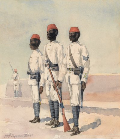 Seržant a dvě další hodnosti z 10. súdánského praporu, kolem roku 1889 (akvarel) od Benjamin Donisthorpe Alsop Donne