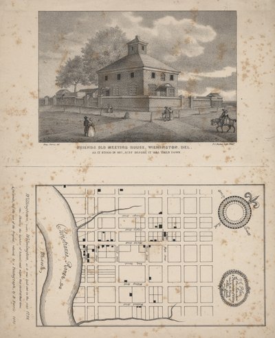 Friends Old Meeting House, Wilmington, Delaware, litho od P.S. Duval, 1845 od Benjamin Ferris