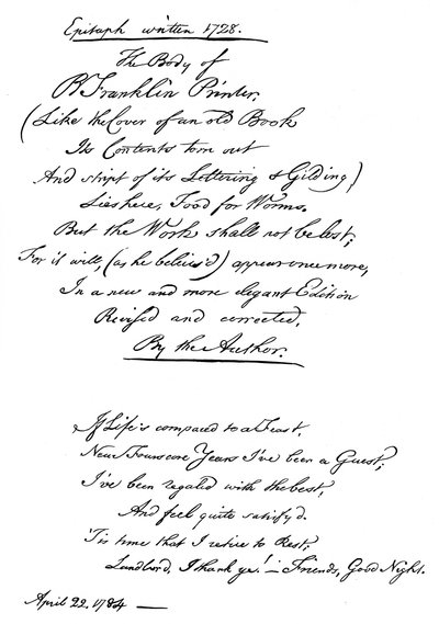 Epitaf Benjamina Franklina, který napsal sám, 1728, 1840 od Benjamin Franklin
