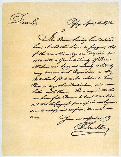 Dopis Benjamina Franklina Davidu Hartleymu MP, 14. dubna 1782. od Benjamin Franklin