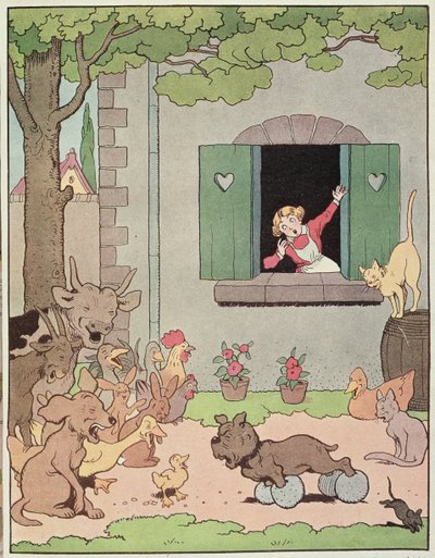 Zvířata na farmě se radují z neštěstí Grognarda, ilustrace pro 