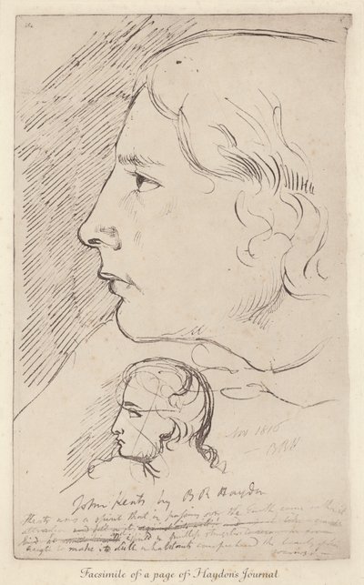 Náčrt anglického básníka Johna Keatse z časopisu anglického umělce Benjamina Haydona (litho) od Benjamin Robert (after) Haydon