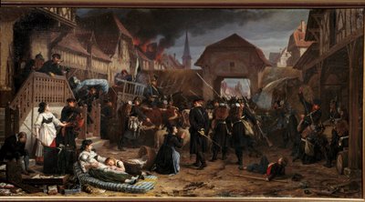 Válka roku 1870: „“Rekvizice u Reichshoffenu““ Bitva u Froeschwiller Woerth (Froeschwiller-Woerth) (nebo bitva u Reichshoffenu) 6. srpna 1870 viděla vítězství Pruska - Obraz Benjamina Ullmanna (1829-18784) Nancy, Musee historique Lorrai od Benjamin Ullmann