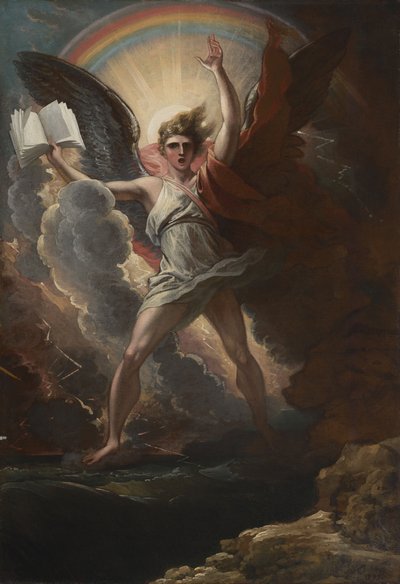 Mocný anděl stojí na zemi i na moři od Benjamin West