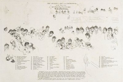 Náčrtek identifikující postavy vystupující ve filmu "Smrt Horatia Nelsona (1758-1805)" od Benjamin West