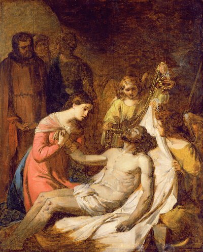 Studie Oplakávání nad mrtvým Kristem (olej na papíře položený na panelu) od Benjamin West