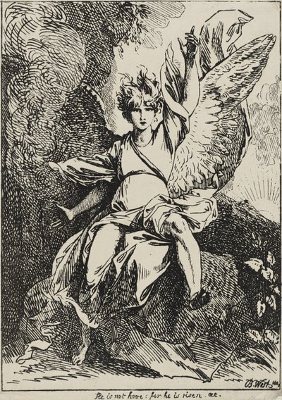 The Angel of the Resurrection, 1801 (propisovací litografie na tkaném papíře připevněná na původním tkaném podpůrném listu s šedohnědou akvatintou) od Benjamin West