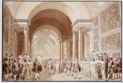 Pohled na svatební průvod Napoleona I. (1769-1821) s arcivévodkyní Marií Louise Habsbursko-Lotrinskou (1791-1847), 2. 4. 1810 v Grande Galerie du Louvre Prints by Benjamin Zix (1772-1811) 1810 Dim. 0,4x0,6 m Paříž, musee du Louvre od Benjamin Zix
