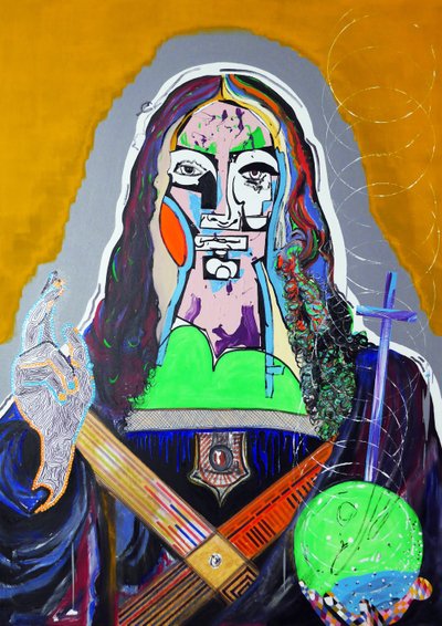 Surpeinture : Salvator Mundi, 2020 (olej, papír a akryl na plátně) od Benoit Erwann Boucherot