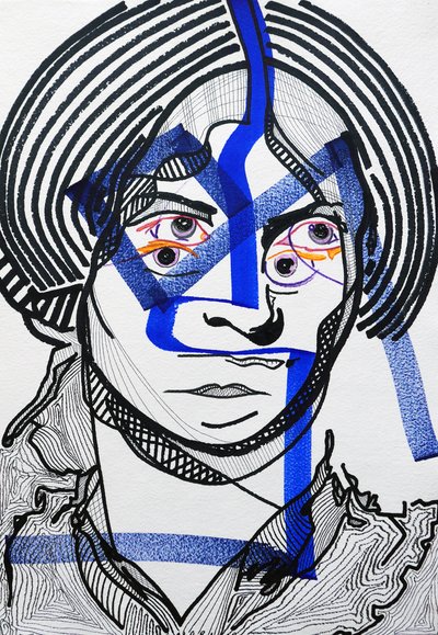 Surportrét : Charlotte Brontë, 2019 (akryl na papíře) od Benoit Erwann Boucherot