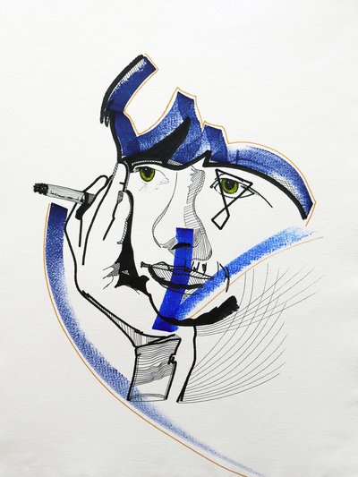 Surportrét : Françoise Sagan 1, 2019 (akryl na papíře) od Benoit Erwann Boucherot